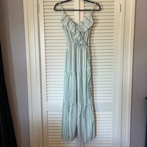 Altar'd State maxi dress faux wrap tiered ruffle green white small